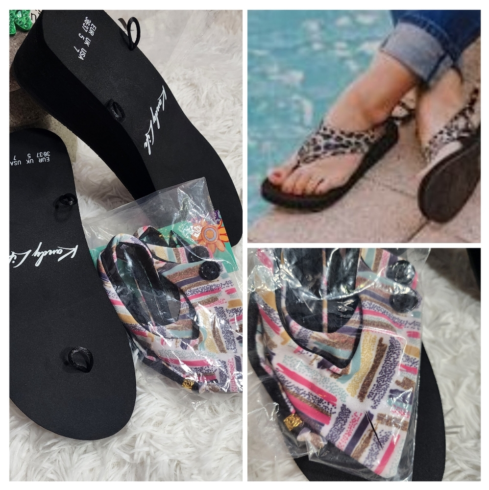 Kandy Life Interchangeable Wedge Sandals Soft Fabric Womens Size 7
